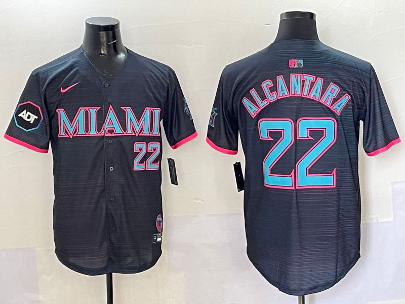 Men 2025 Miami Marlins #22 Alcantara Black Joint Name Nike MLB Jersey style 10